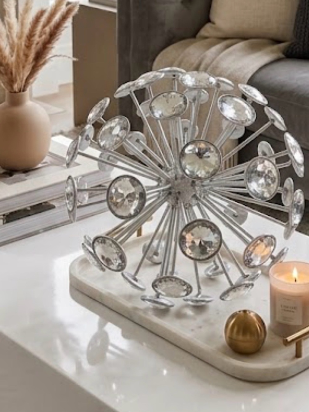 Silver Crystal Burst Decorative Sculpture